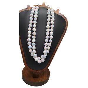 Vintage Japan Confetti Glass Wedding Cake Bead Necklace Double Strand Hand Knot